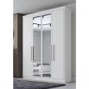 Guarda Roupa Solteiro Com Espelho 4 Portas 3 Gavetas - Moderni -branco - Móveis Horizonte