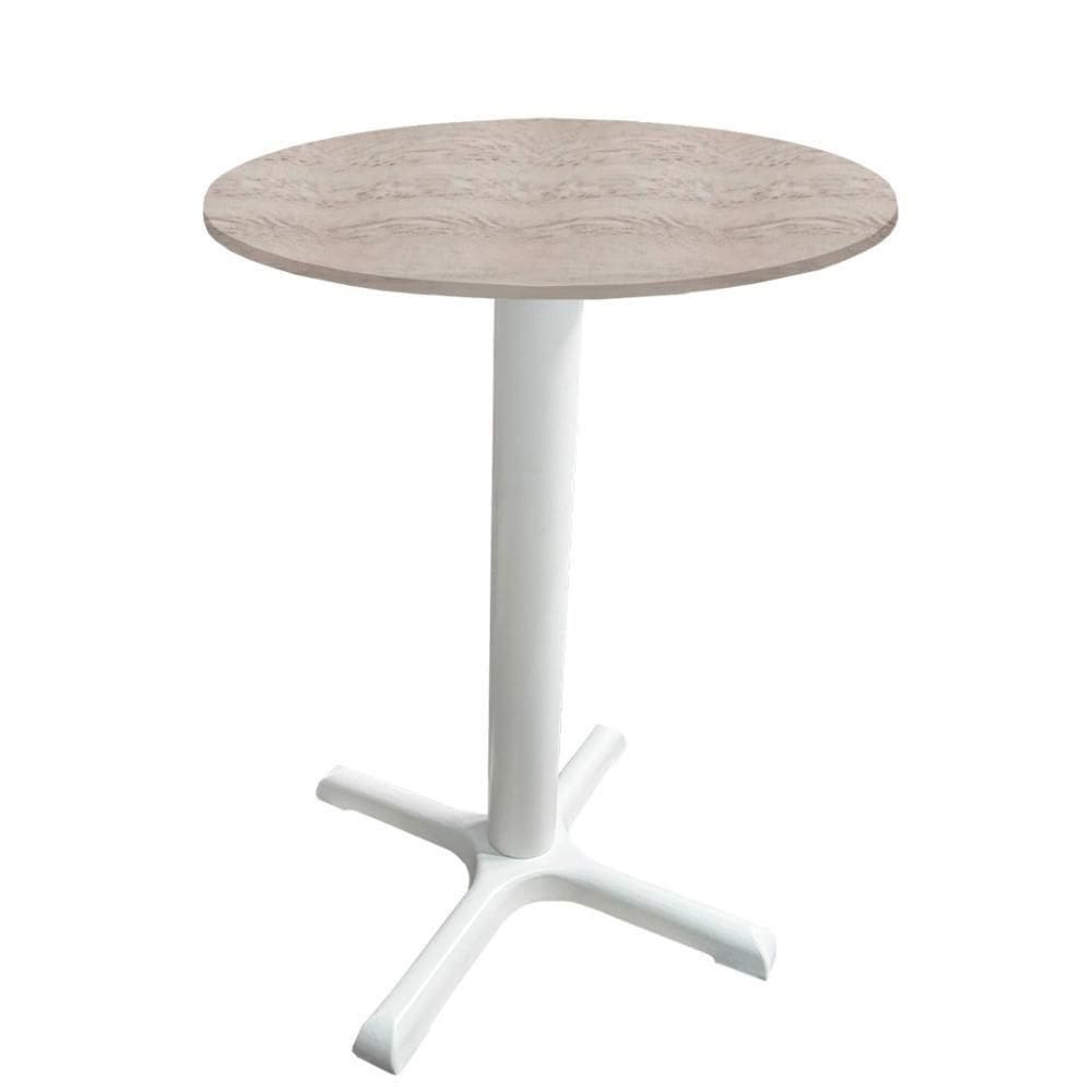 Mesa ô Ferro Branco 74cm (alt) Base X Tampo Mdp Redondo Castanheira 80cm (larg) X 2,50cm (alt)