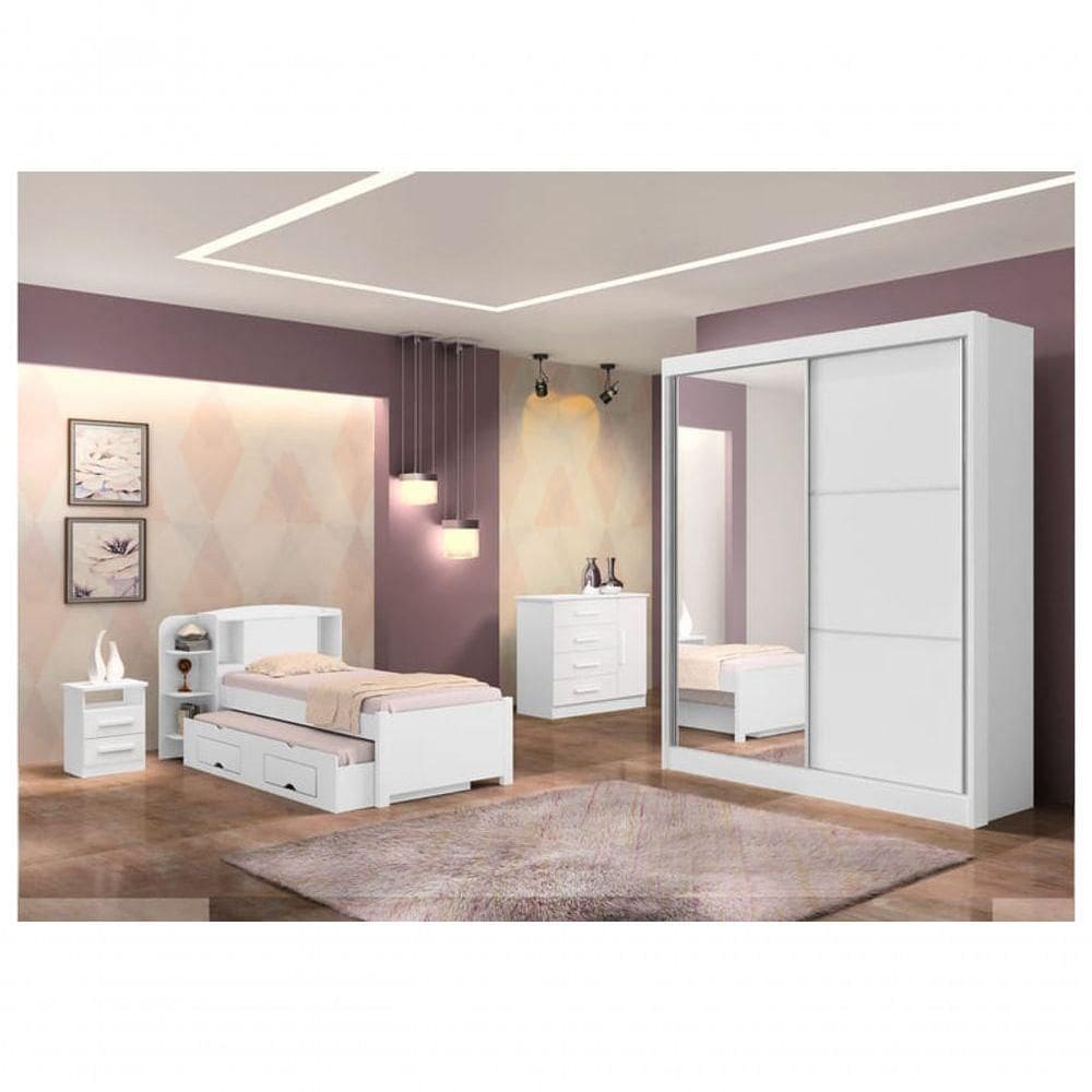 Guarda Roupa Solteiro 2 Portas 3 Gavetas - Atenas-branco - Móveis D`doro