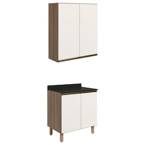 Armario Aereo Balcao 2 Portas 80cm Mdf Kali Nicioli Carvalho Toq Off White Cetim