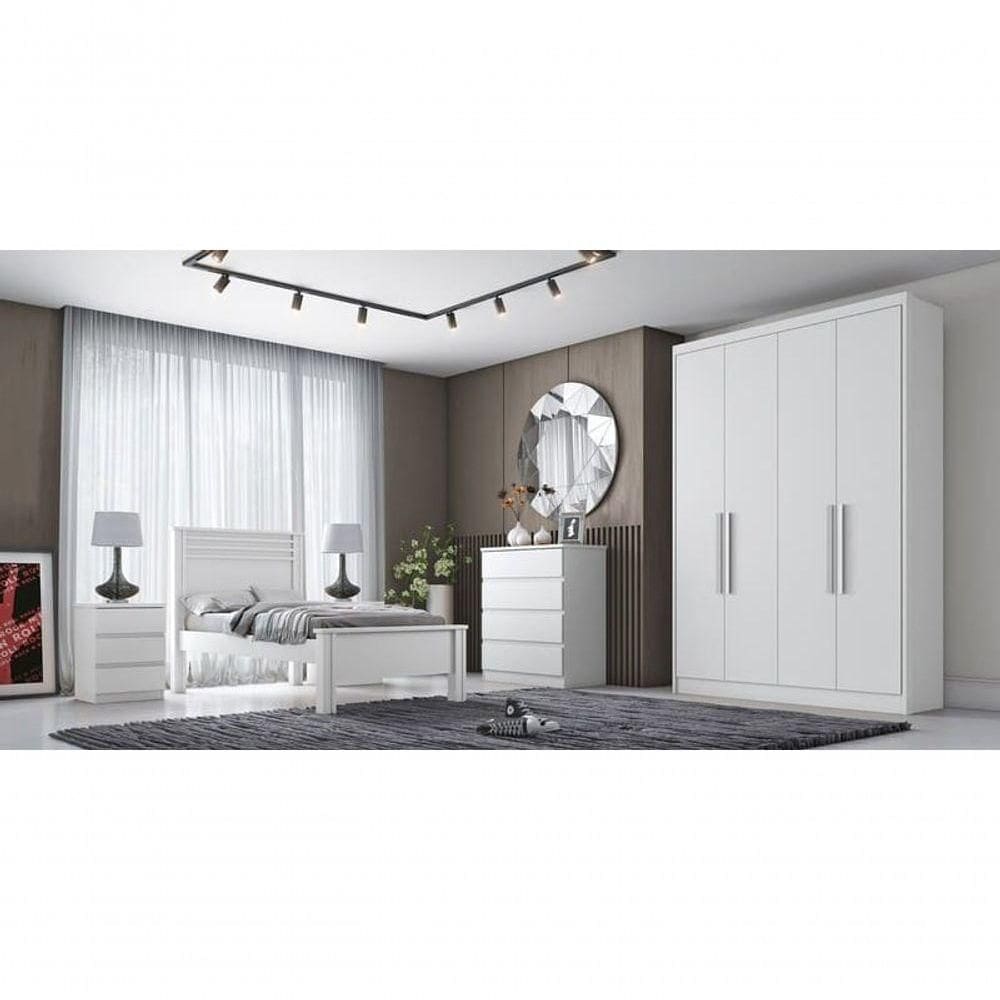 Guarda Roupa Solteiro 4 Portas 3 Gavetas - Moderni -branco - Móveis Horizonte