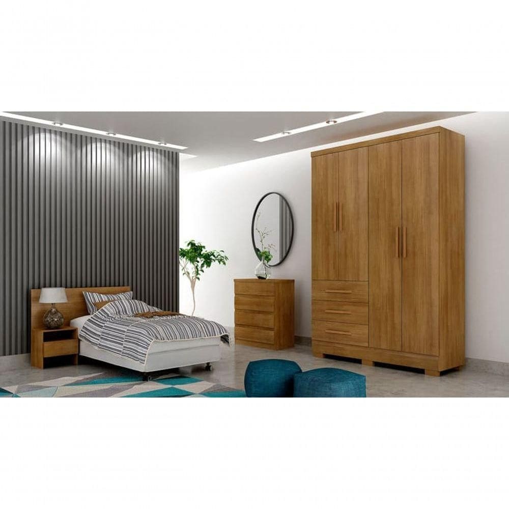 Guarda Roupa Solteiro Com Pés 4 Portas 3 Gavetas - Encant-cumaru - Móveis Horizonte