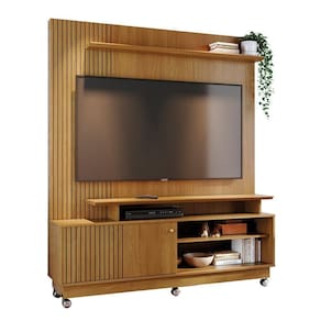 Combo Home Com Rodinhas + Painel Para 60 Polegadas Ares - 7 Decor Cumaru