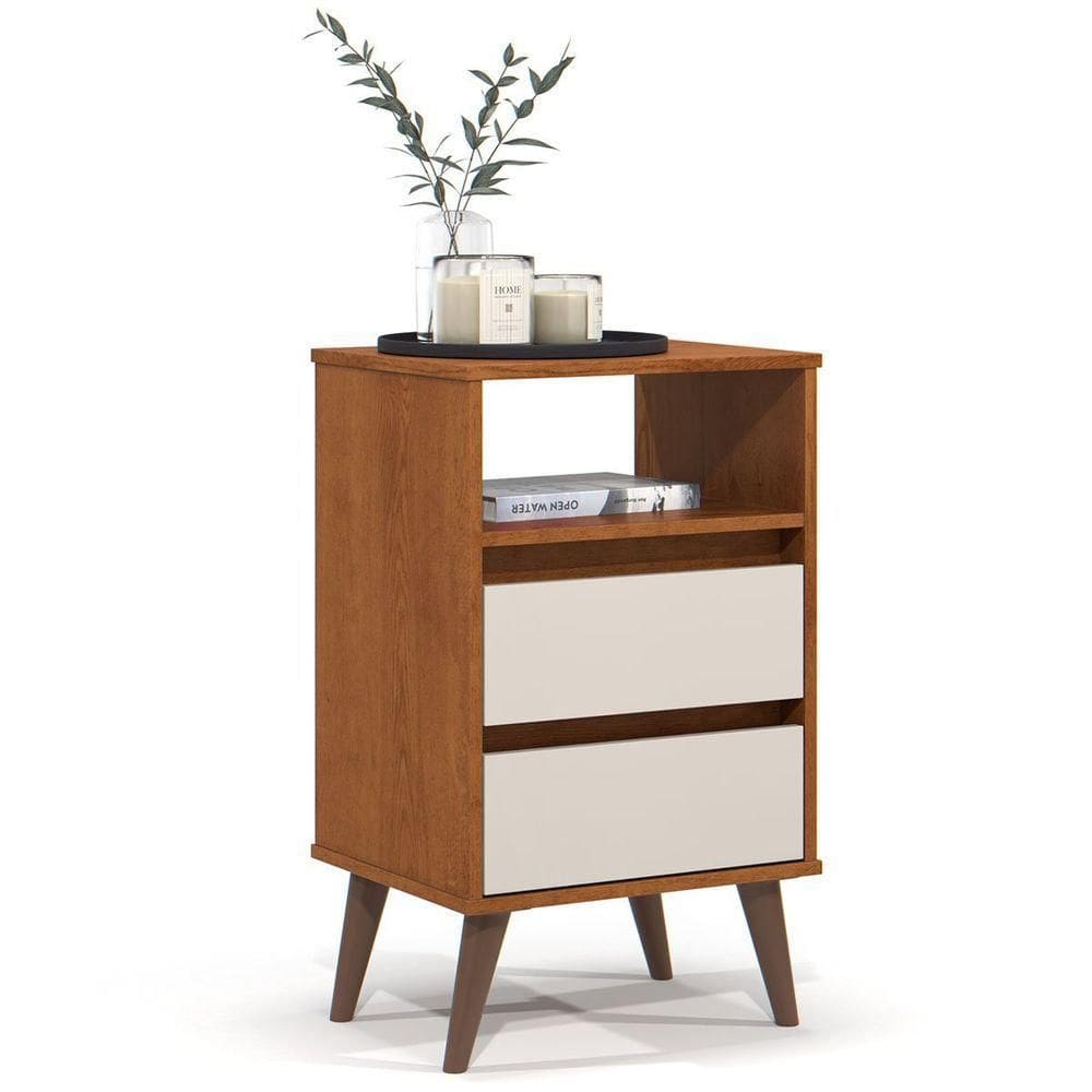 Mesa De Cabeceira 2 Gavetas Com Nicho Aroma Freijó/off White