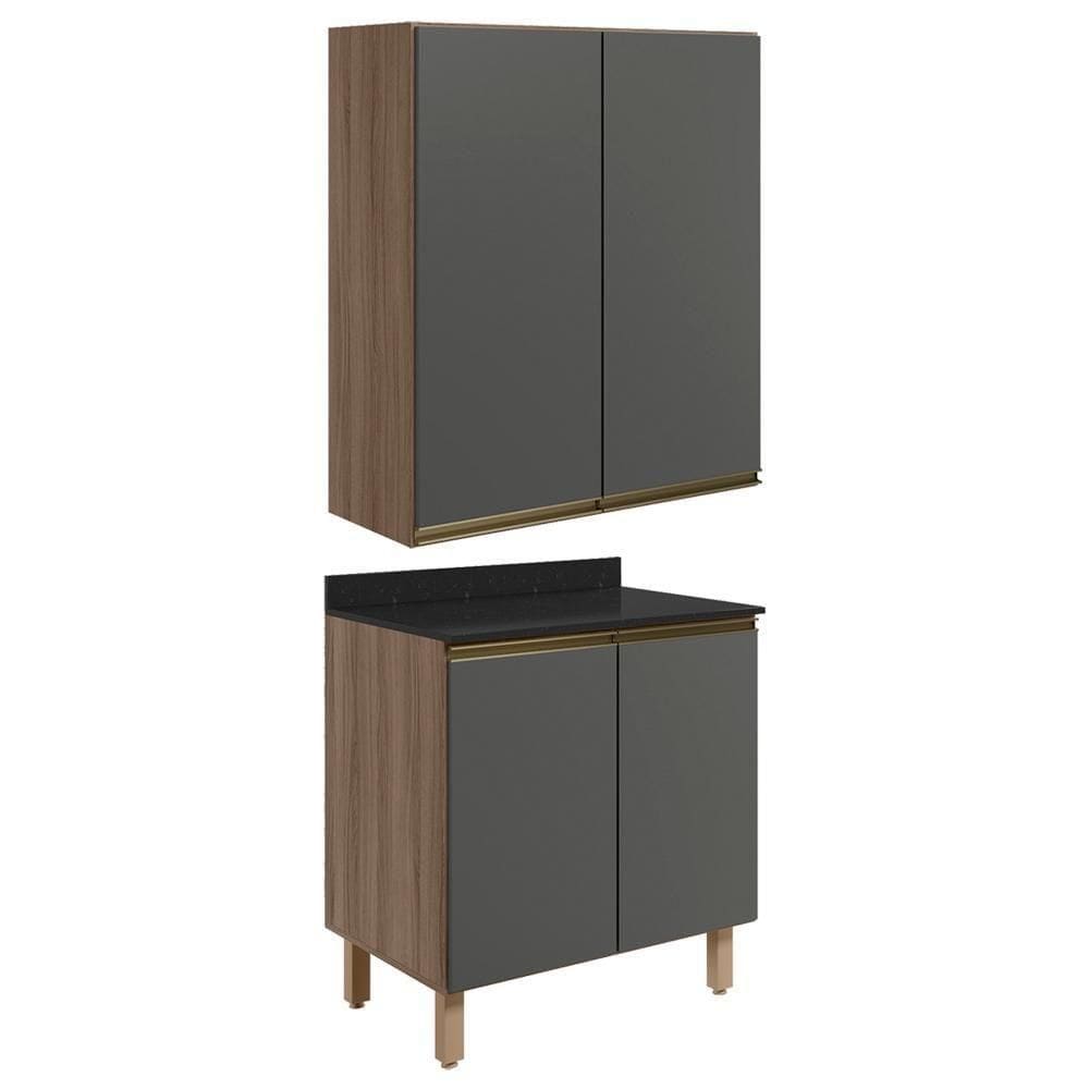 Armario Aereo Balcao 2 Portas 60cm Mdf Kali Nicioli Carvalho Toq Chumbo