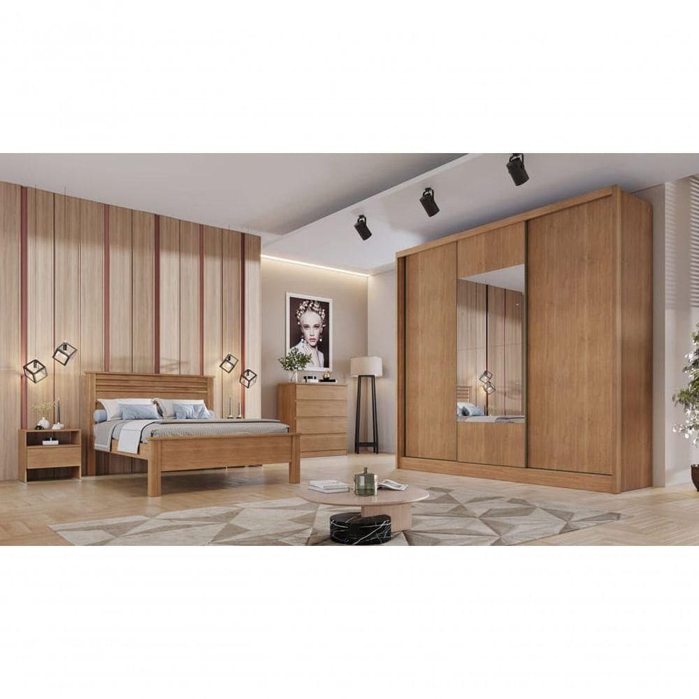 Guarda Roupa Casal Com Espelho 3 Portas 4 Gavetas - Arezzo Plus-cumaru - Móveis Horizonte