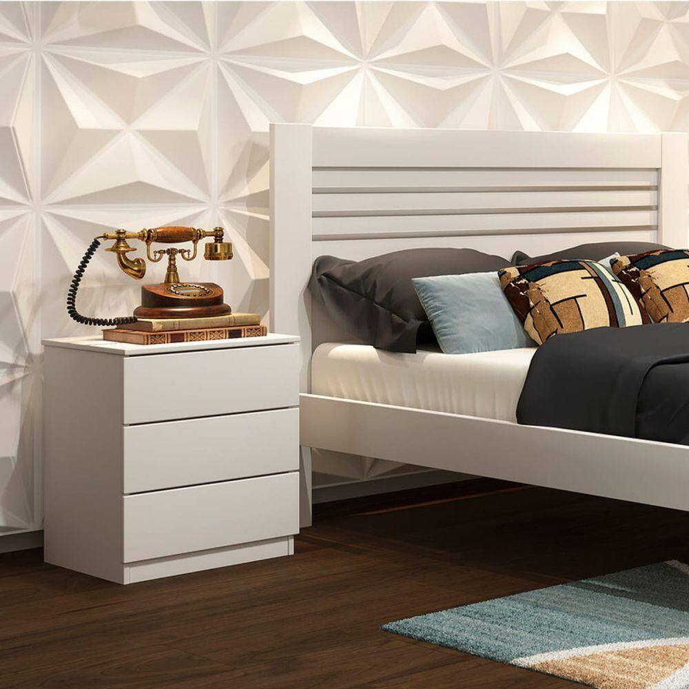 Mesa De Cabeceira 3 Gavetas Corrediças Telescópicas - Veronna-neve - Tcil Móveis