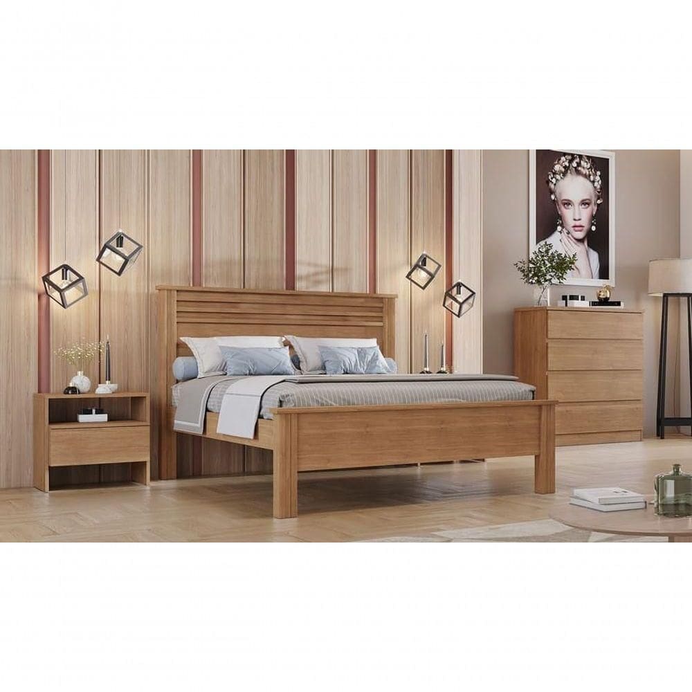 Cama Casal Com Painel Ripado - Rivera-cumaru - Móveis Horizonte