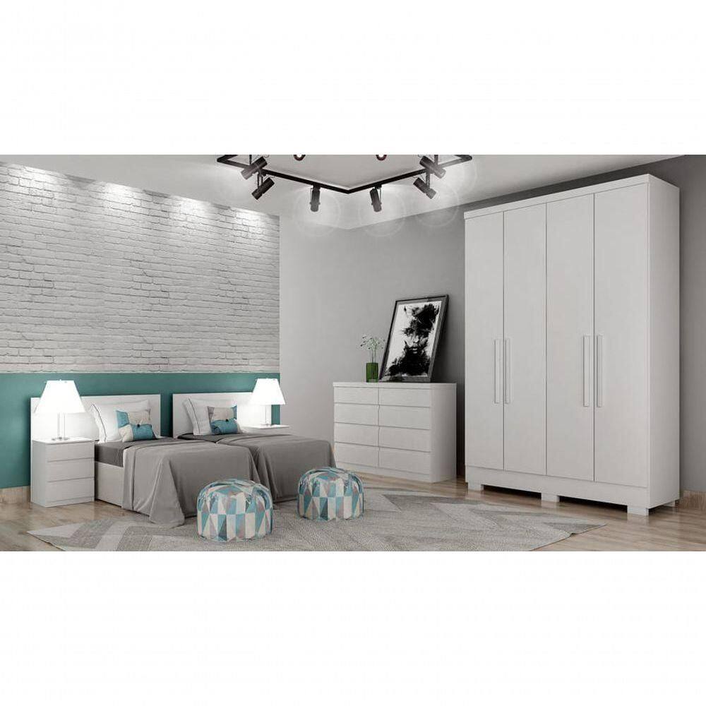 Guarda Roupa Solteiro Com Pés 4 Portas 2 Gavetas - Veneza-branco - Móveis Horizonte