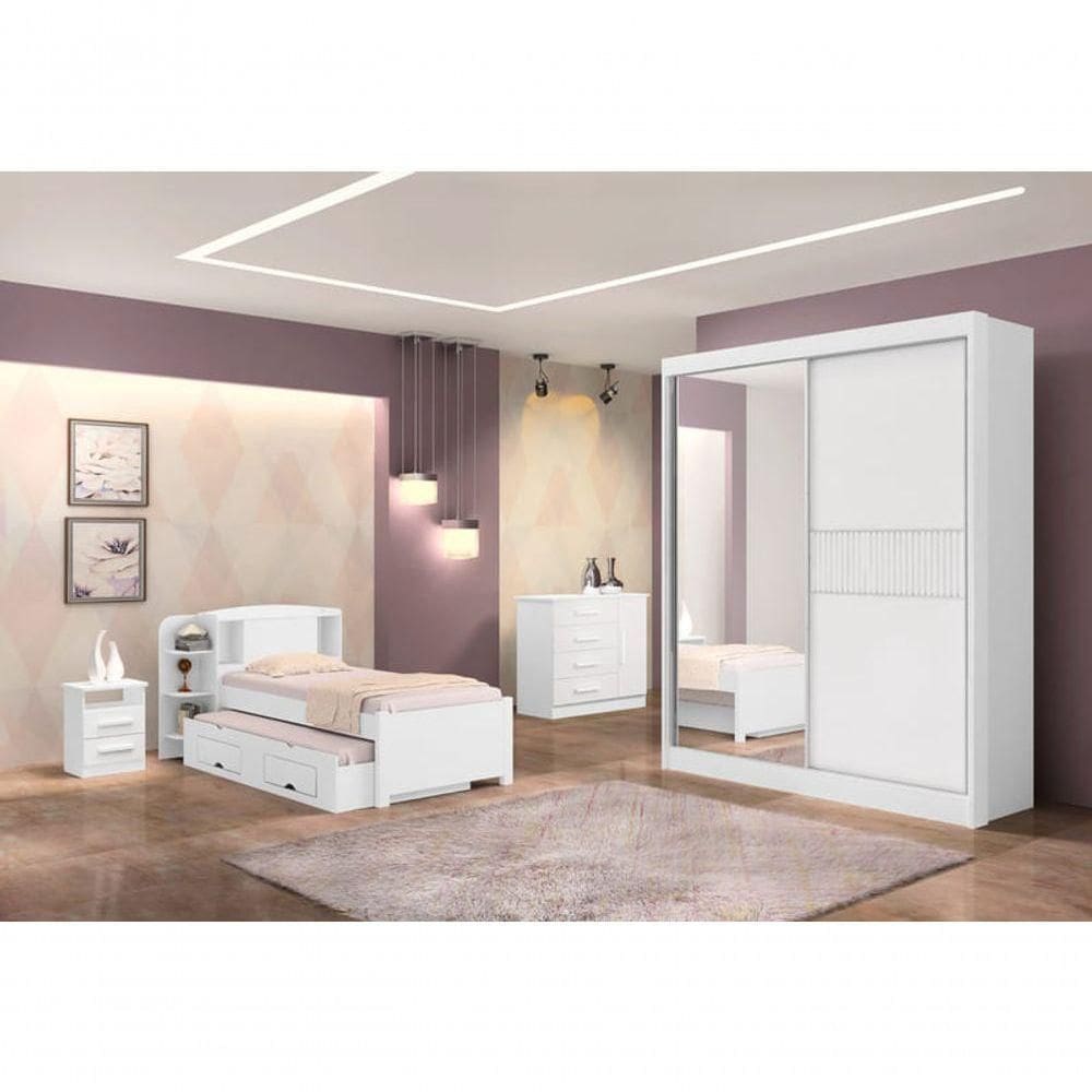 Guarda Roupa Solteiro 2 Portas 3 Gavetas - Atenas Ripado-branco - Móveis D`doro