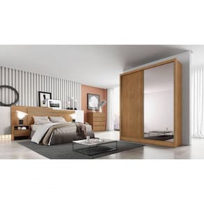 Guarda Roupa Solteiro Com Espelho Mdf 3 Gavetas - Virtus -cumaru - Móveis Horizonte
