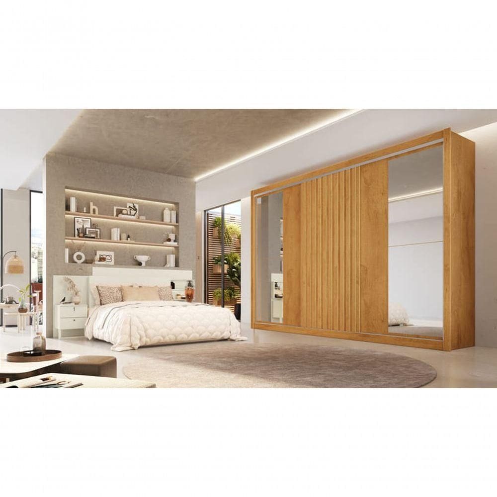 Guarda Roupa Casal Com Espelho 3 Portas 6 Gavetas - Vitoria-peroba - Móveis Europa