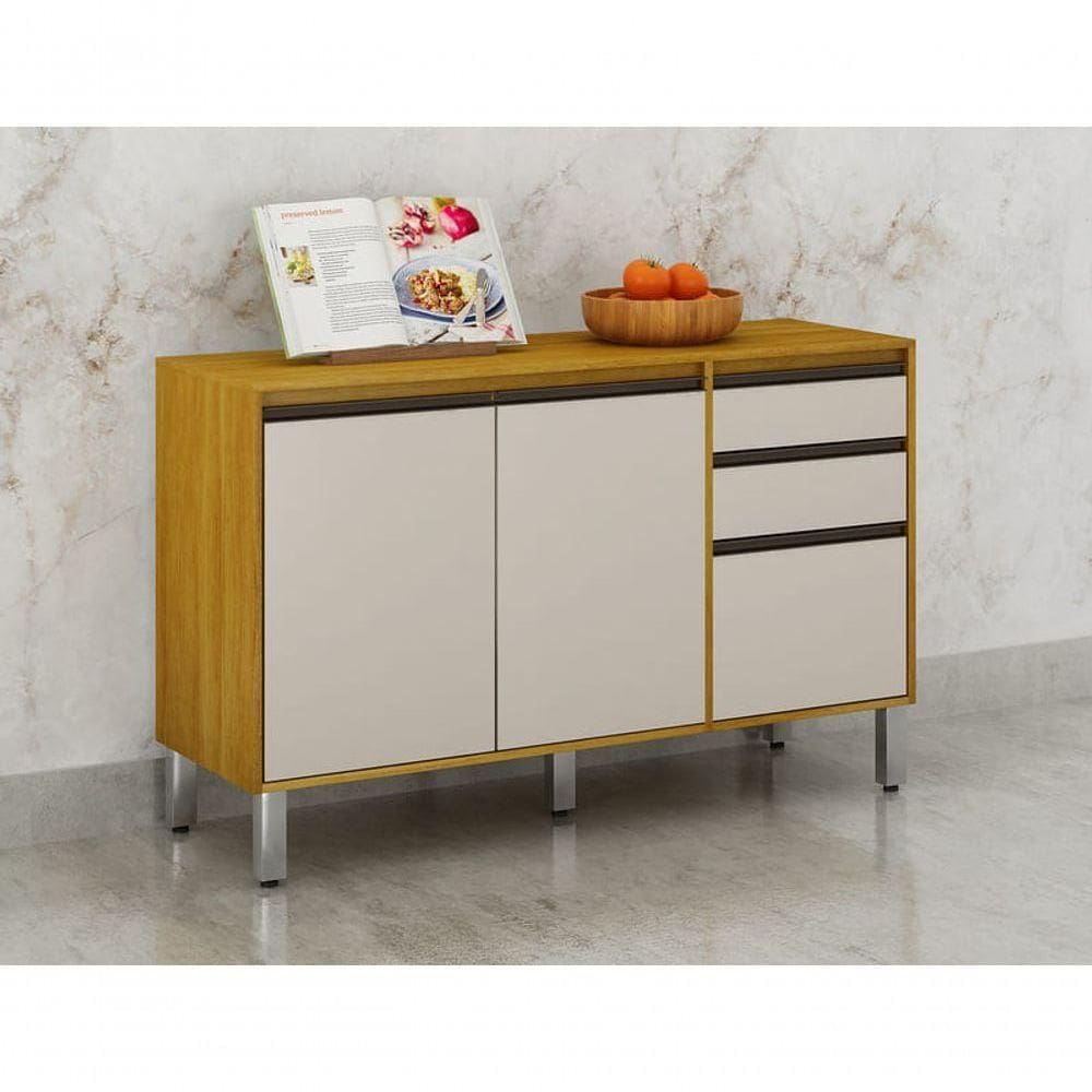 Balcão De Cozinha 3 Portas 2 Gavetas - Eduarda-cinamomo-off White - Chf Móveis