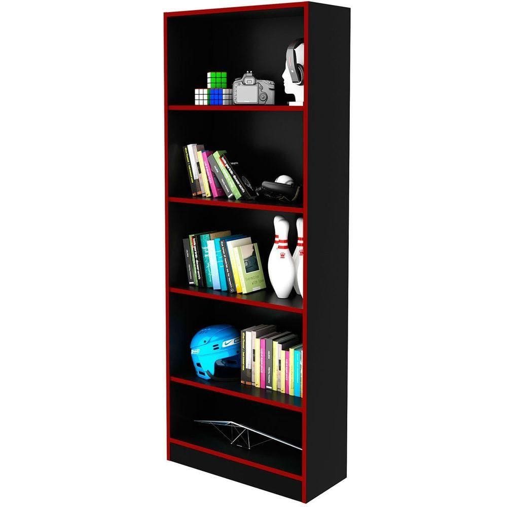 Estante Multiuso Gamer Livreiro Office 5 Prateleiras Preto/vermelho