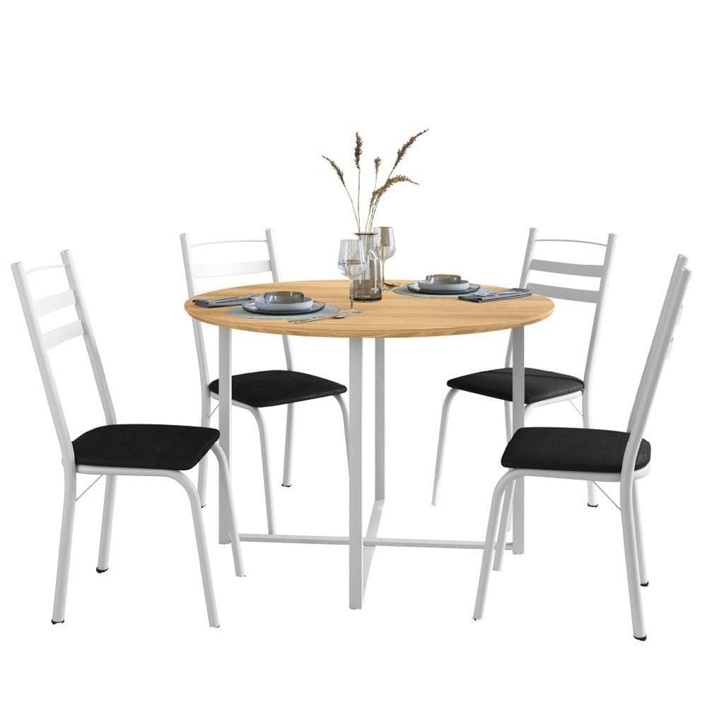 Conjunto Mesa Sala De Jantar 4 Cadeiras Tampo Redondo