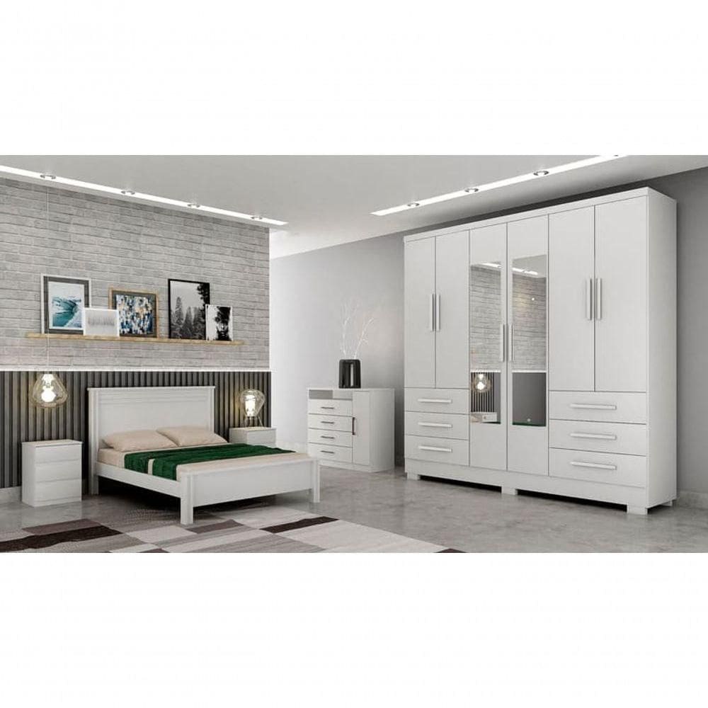 Guarda Roupa Solteiro Com Espelho Com Pés 6 Portas 6 Gavetas - Encant-branco - Móveis Horizonte
