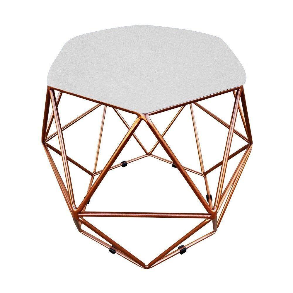 Puff Aramado Hexágono Suede Base Bronze - D`rossi Branco