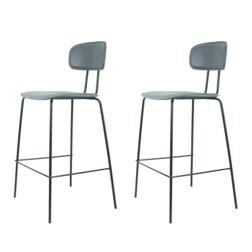 Kit 2 Banquetas New York Fratini 95 Cm (altura) Base Aço Preto E Assento Poliuretano (pu) Cinza
