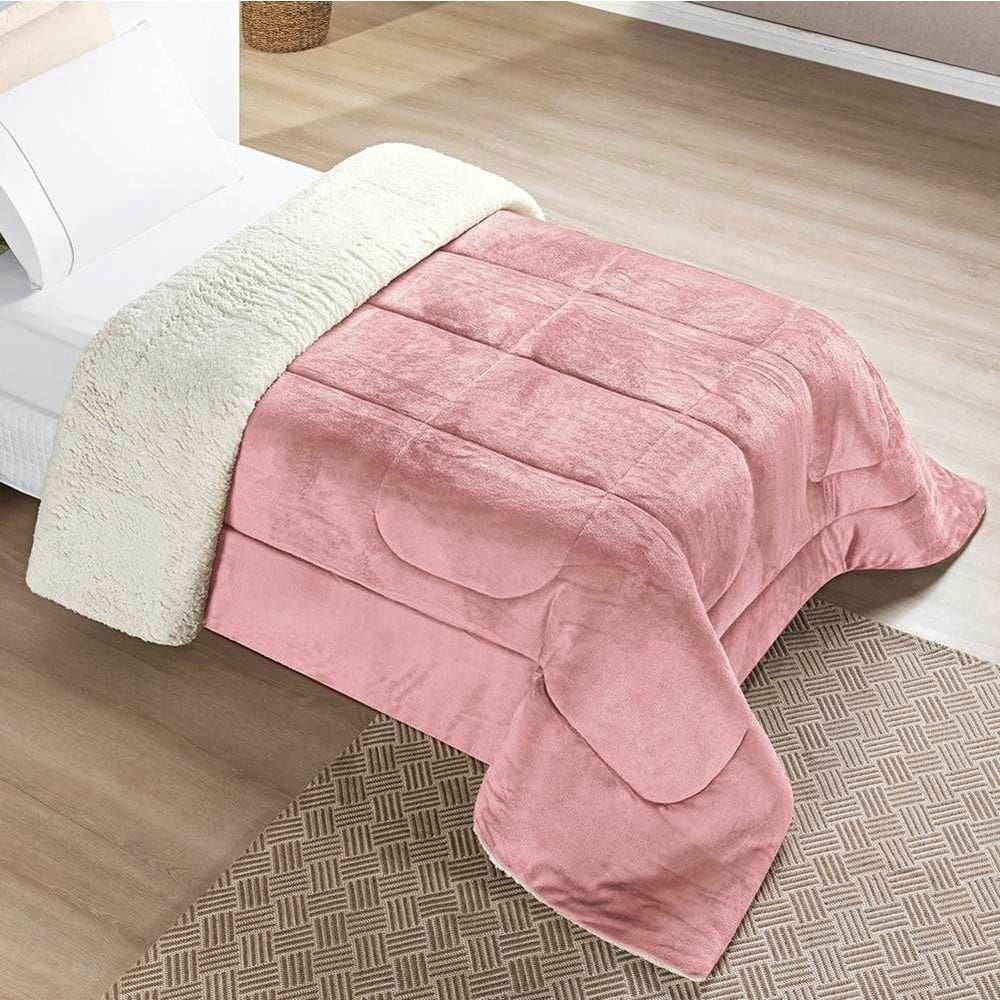 Edredom Solteiro Coberdrom Sherpa/mantinha Everest 1 Peça - Rosa