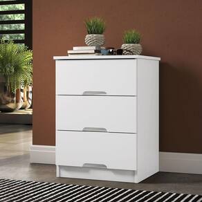 Mesa De Cabeceira Com 3 Gavetas - Londres-branco - Móveis Europa