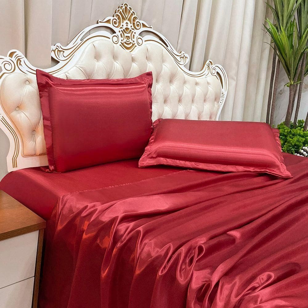 Jogo De Cama Lençol King Luxo Charmousse 4 Peças - Vermelho - 100% Poliéster