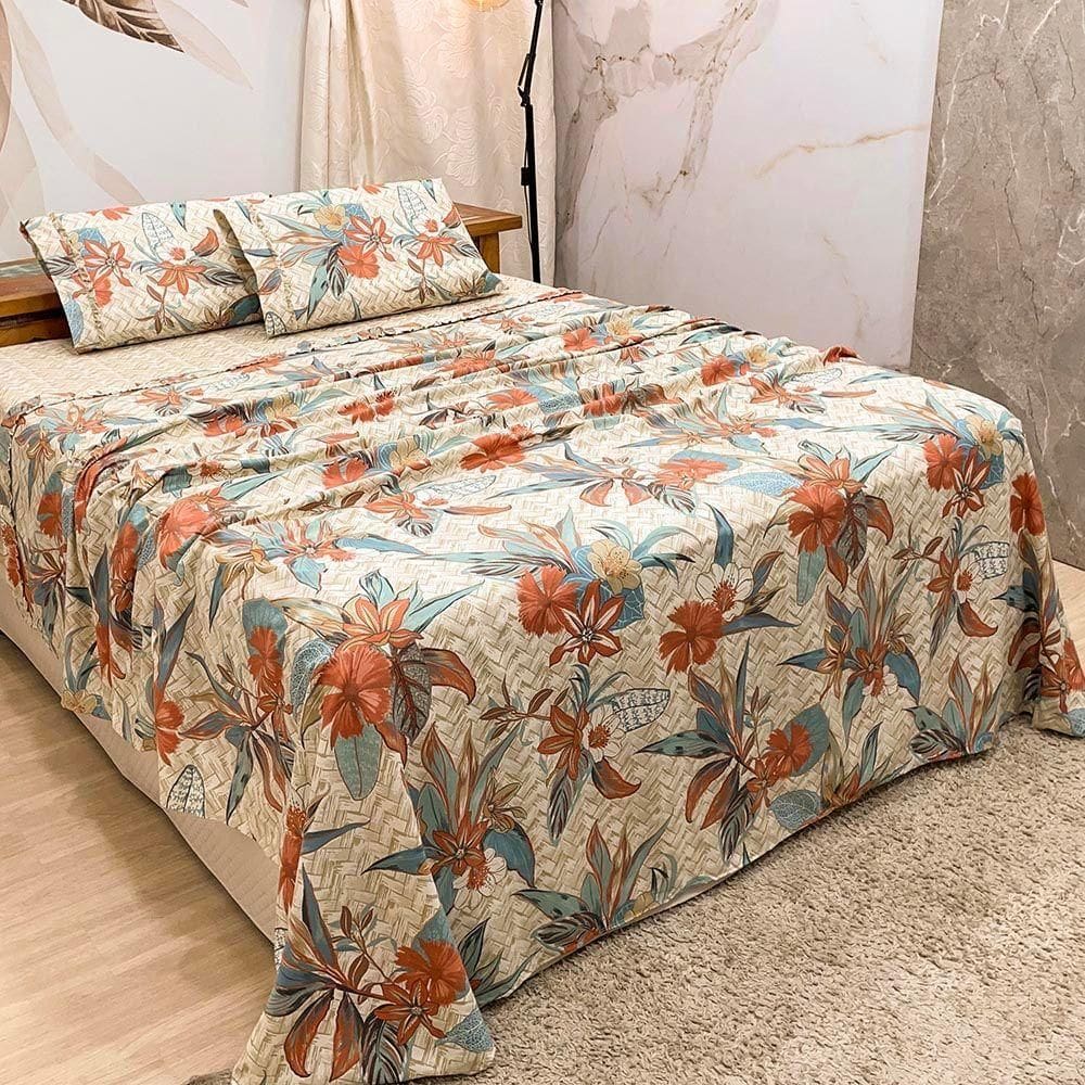 Jogo De Cama Lençol Queen Colonial Percal 300 Fios 4 Peças - Laranja - 100% Poliéster