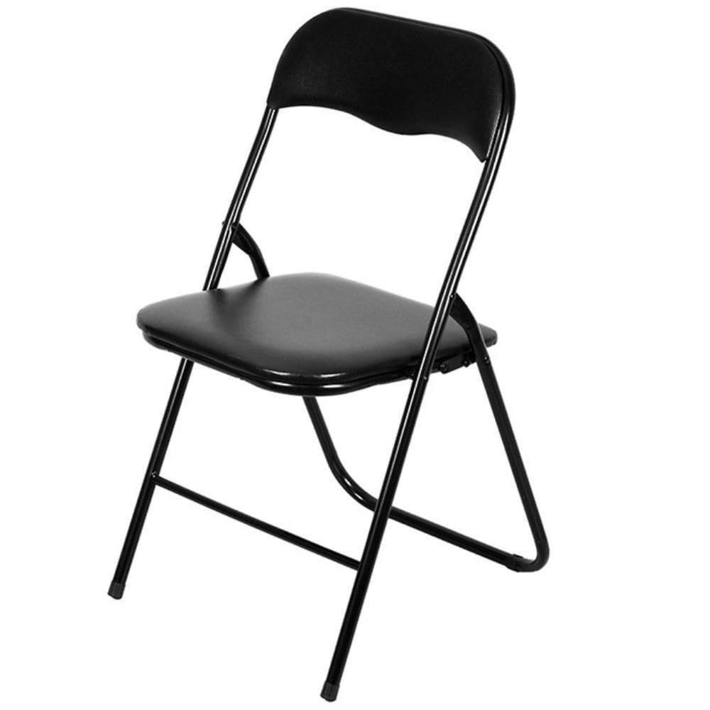 Cadeira Dobrável Lena Or Design Assento Encosto Acolchoados Revestidos Pu Preto Estrutura Aço Preto