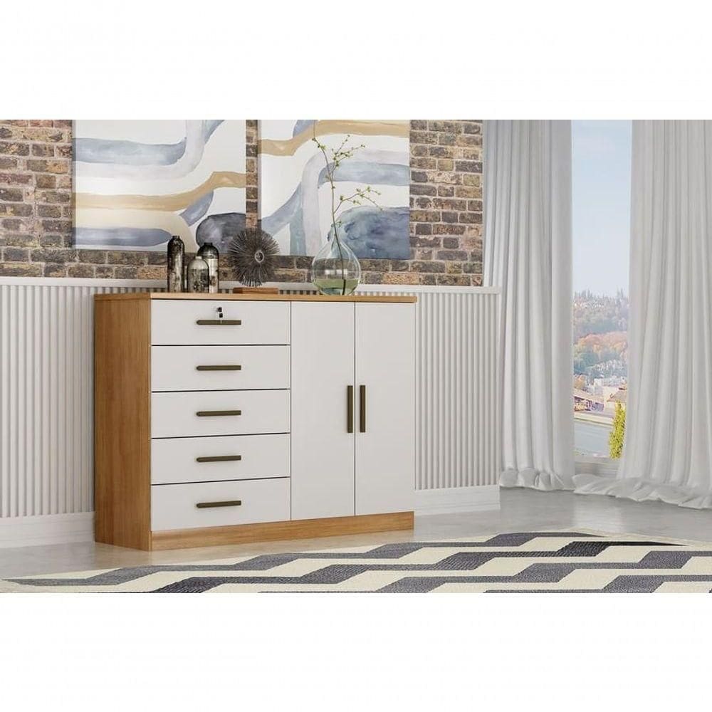 Cômoda Para Quarto Com Sapateira 5 Gavetas - Space-cumaru Off White - Móveis Horizonte