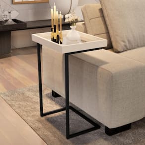 Mesa De Apoio Lateral Sala De Estar 4774 Perola Pé De Ferro Preto