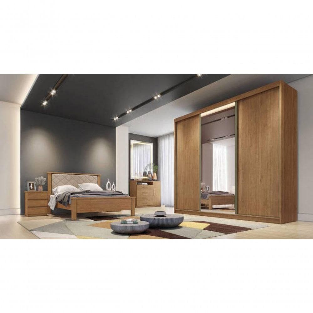 Guarda Roupa Casal Com 1 Porta Espelhada 8 Gavetas - Diamond-cumaru - Móveis Horizonte