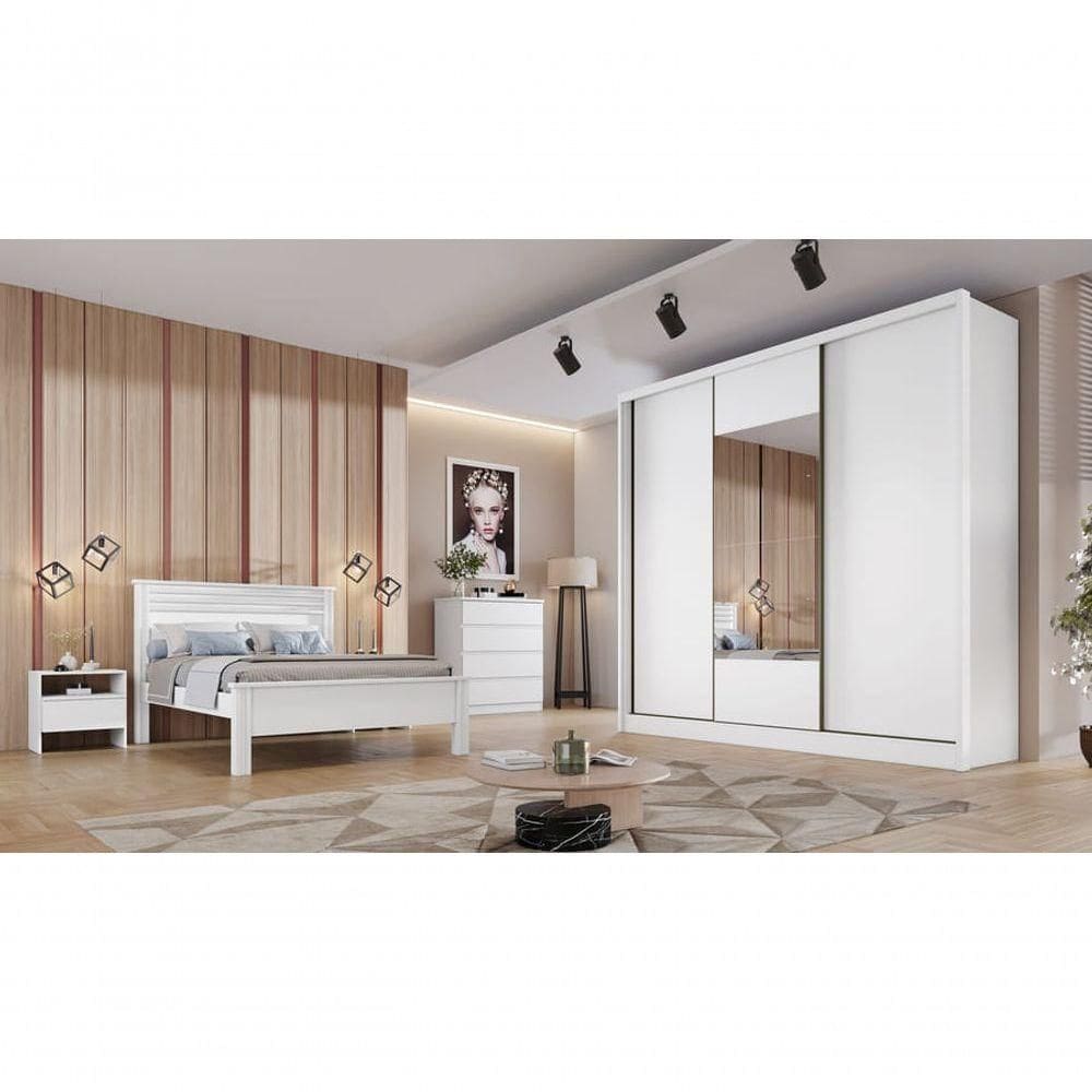 Guarda Roupa Casal Com Espelho 3 Portas 4 Gavetas - Arezzo Plus-branco - Móveis Horizonte