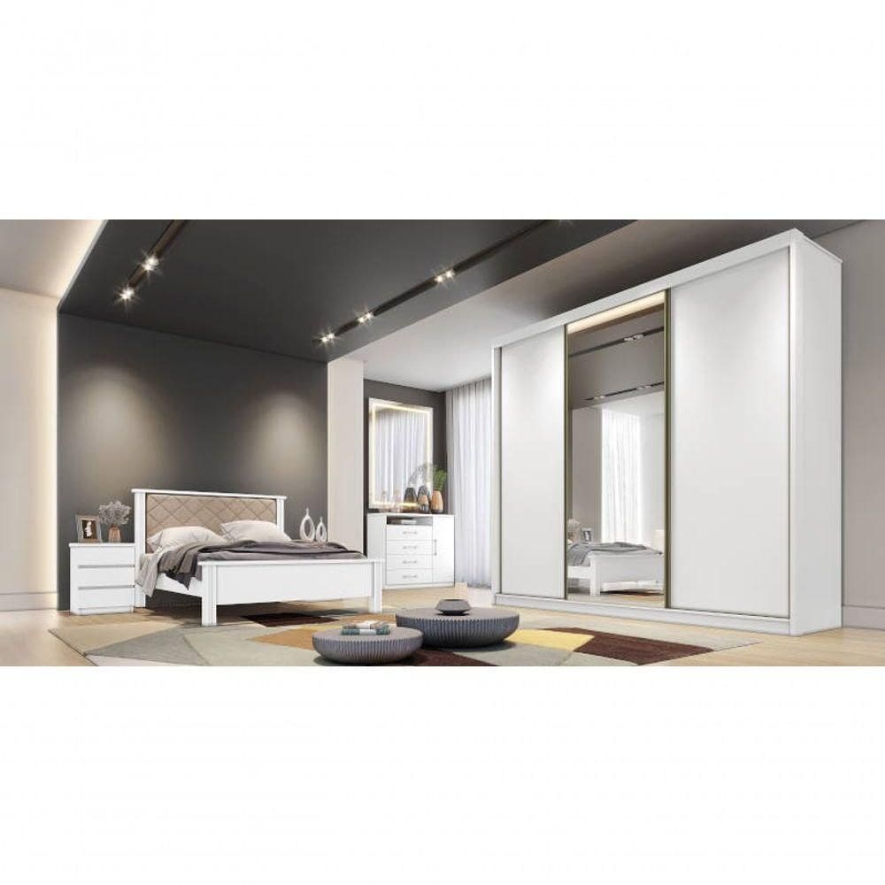 Guarda Roupa Casal Com 1 Porta Espelhada 4 Gavetas - Diamond-branco - Móveis Horizonte