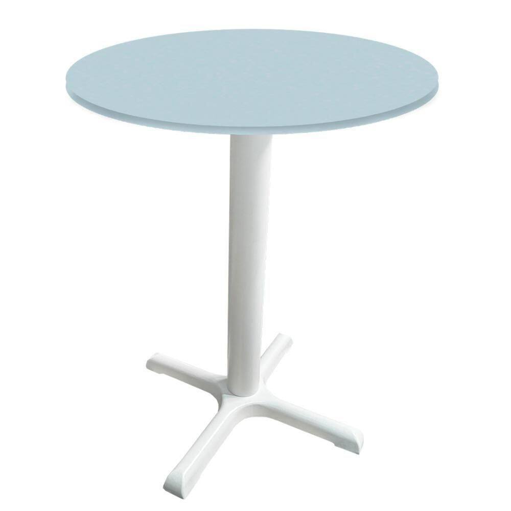 Mesa ô Ferro Branco 74 Cm (alt) Base Em X Tampo Mdp Redondo Cinza 70 Cm (larg) X 2,50 Cm (alt)
