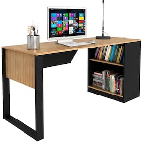 Mesa Para Escritório Com Armário Lateral 160 Cm Amêndoa/preto