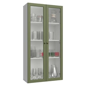 Cristaleira Suspensa 70 Cm 2 Portas De Vidro Vik Madesa Branco/verde