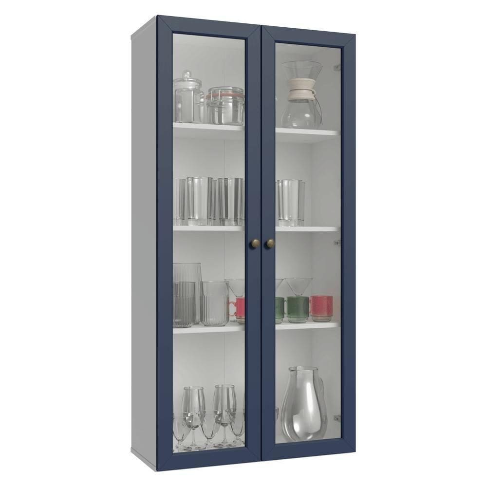 Cristaleira Suspensa 70 Cm 2 Portas De Vidro Vik Madesa Branco/azul