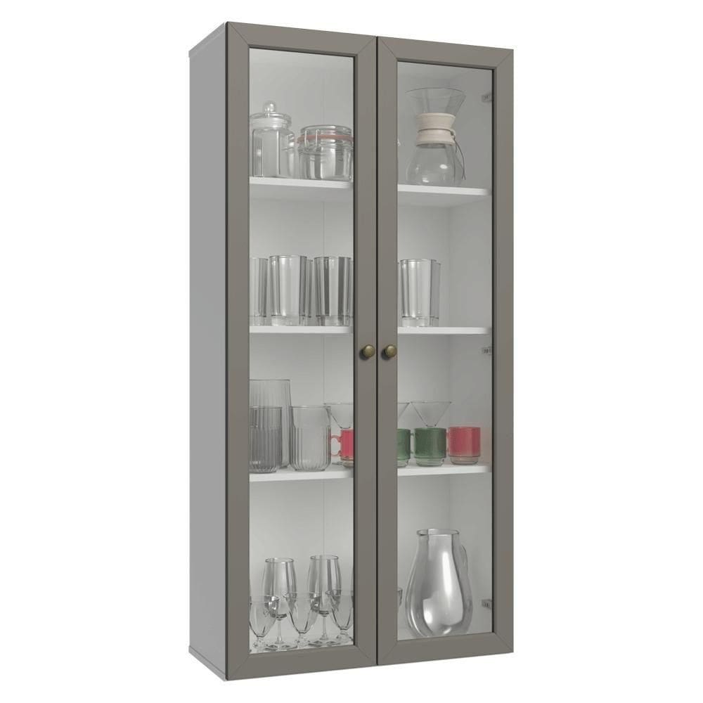 Cristaleira Suspensa 70 Cm 2 Portas De Vidro Vik Madesa Branco/cinza