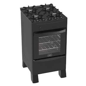 Fogão 4 Bocas Preto Iris Glass com Forno 50 L em Aço Inox Realce