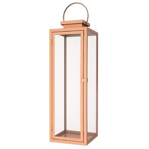 Lanterna Decorativa Inox Rosê Metálico e Vidro 59cm x 20cm - Empório Decor