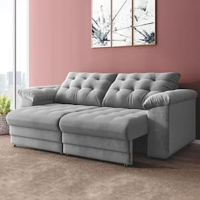 Sofá Retrátil E Reclinável Bipartido 2,30m Suede Coliseu - Cinza