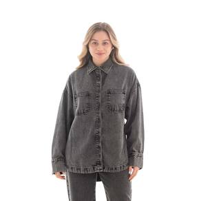 Camisa Jeans Feminina Arauto Oversized Black Marmorizado