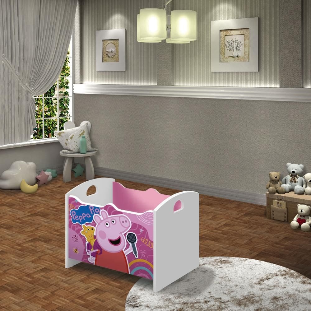 Caixa Baú Organizadora de Brinquedos infantil MDF Peppa Rosa