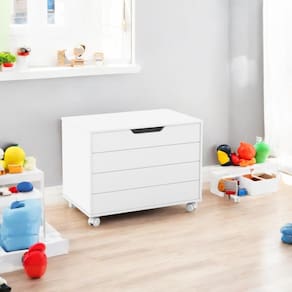 Bau Caixa De Brinquedos Toys Com Tampa E Rodizios Branco