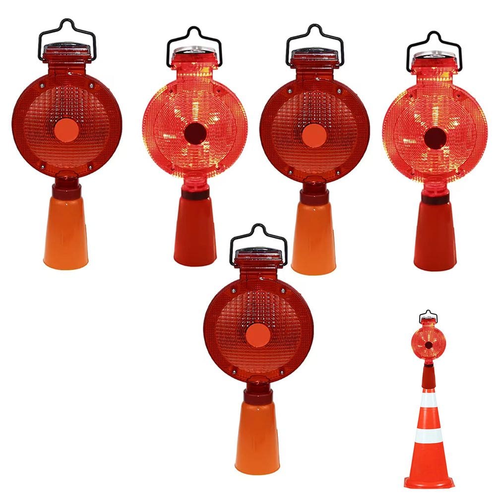 Sinalizador Viario Solar Cone Kit 5 Uni Sinalizaçao Automatico Iluminaçao LED Obra Estrada Rodovia Rua Fiscalizaçao Segurança