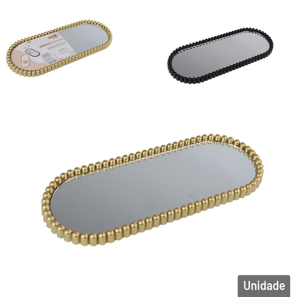 Bandeja Decorativa Plástica 30cm com Espelho Oval