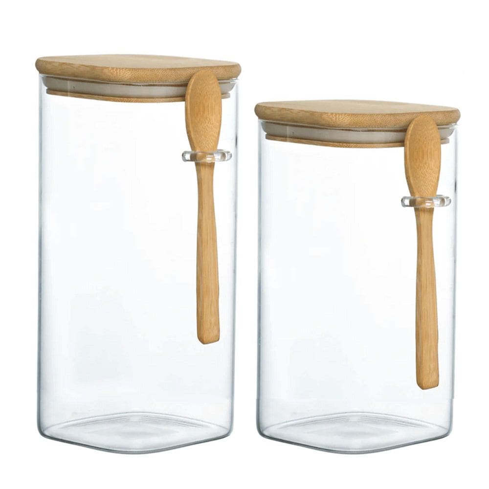 Kit 2 Pote Hermético Vidro E Bambu 1600Ml 1400Ml