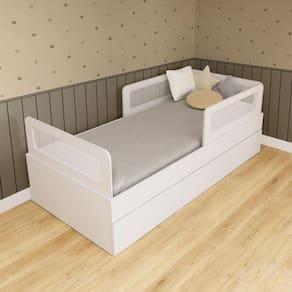 Bicama Solteiro Mdf Branco com 02 Grades e Cabeceira Telinha Anatômica Mobilistore