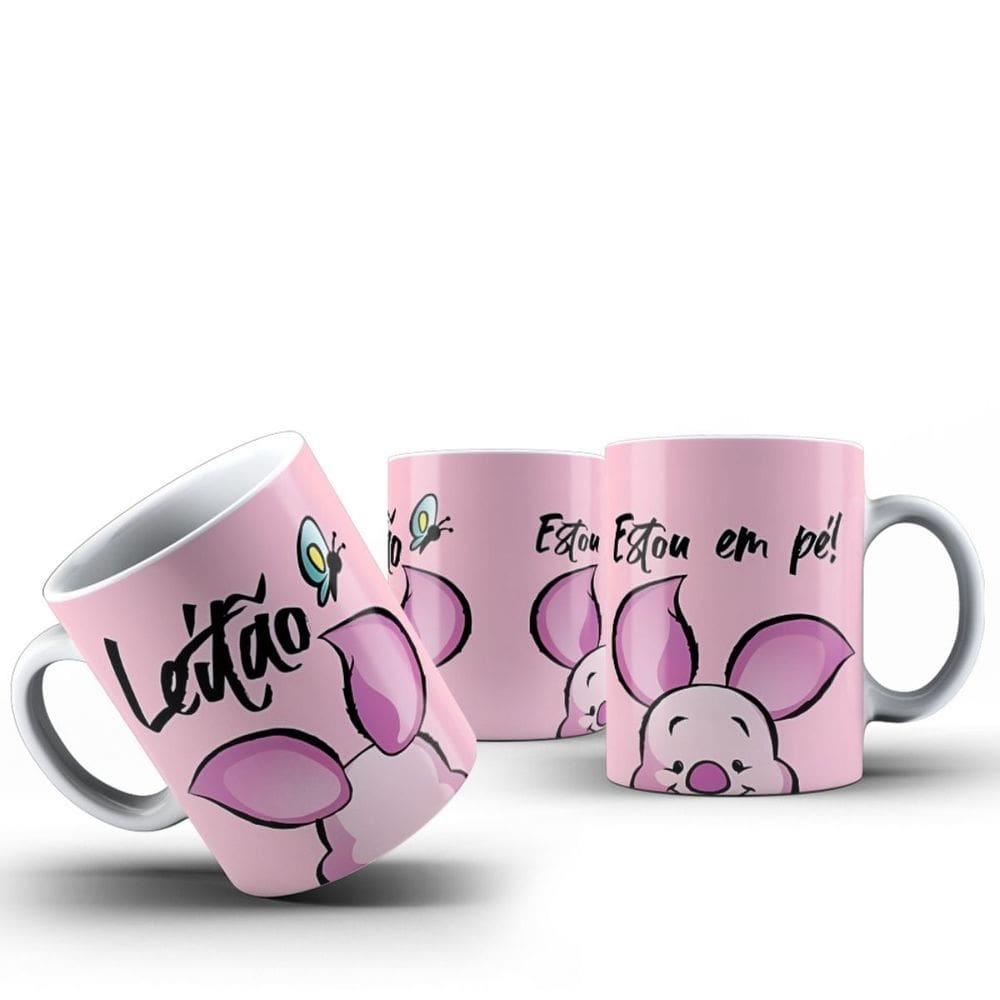 Caneca Leitão Ursinho Pooh 325ml Cerâmica Estampa Amorosa