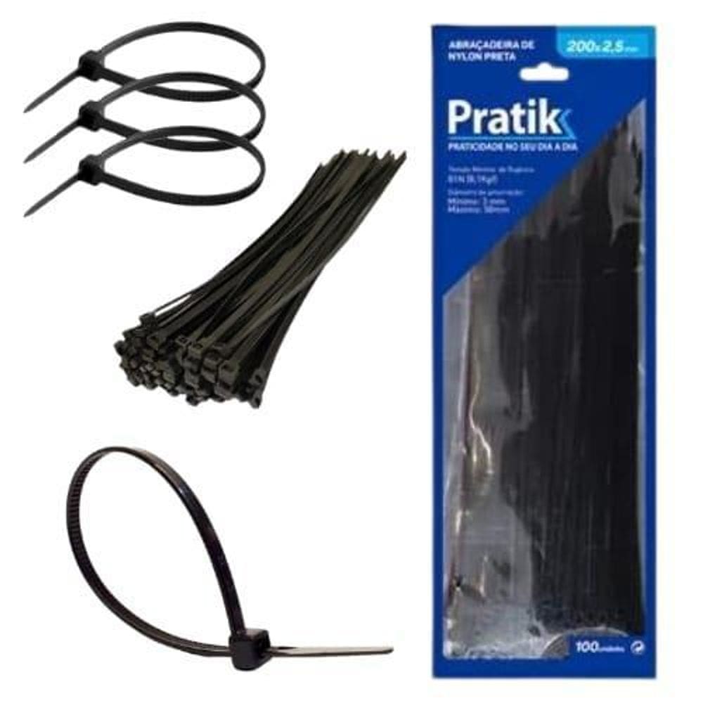 Abraçadeiras Nylon Preto 100U Enforca Gato Branco 200X2,5Mm
