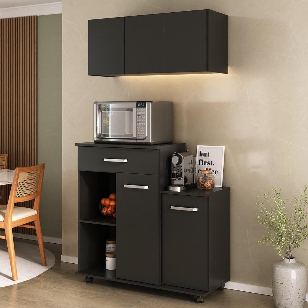 Kit Armário de Cozinha 93cm com Balcão Multiuso para Micro-ondas Multimóveis MP2282